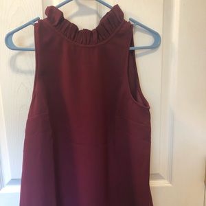 JCrew burgundy ruffle neck top in 365 crepe, XS